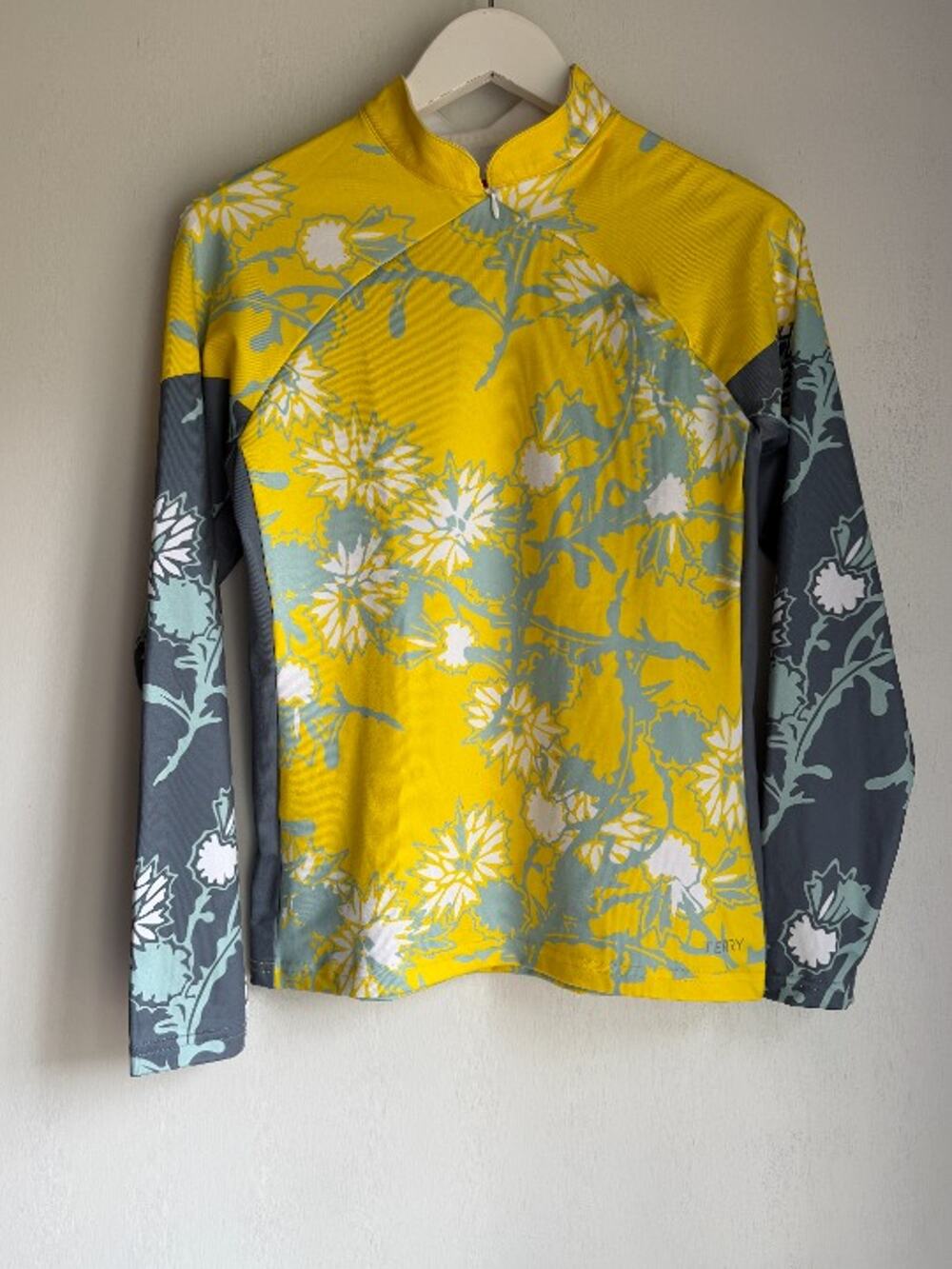 Terry Women's Cycling Jersey Small Floral Long Sleeve Bike Top Yellow Gray
